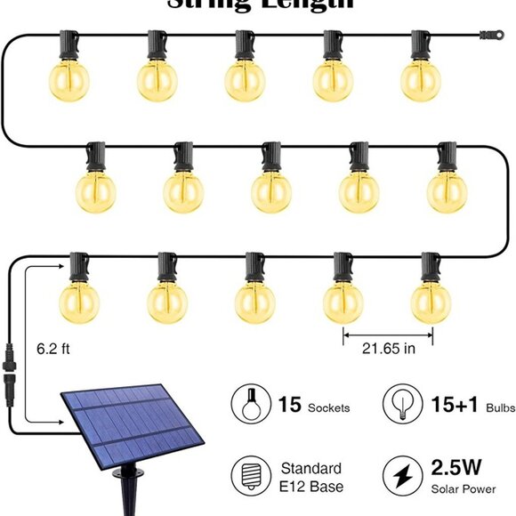 NEW Solar Outdoor String Lights 35FT G40 Globe Patio Lights Outdoor String - Picture 3 of 8